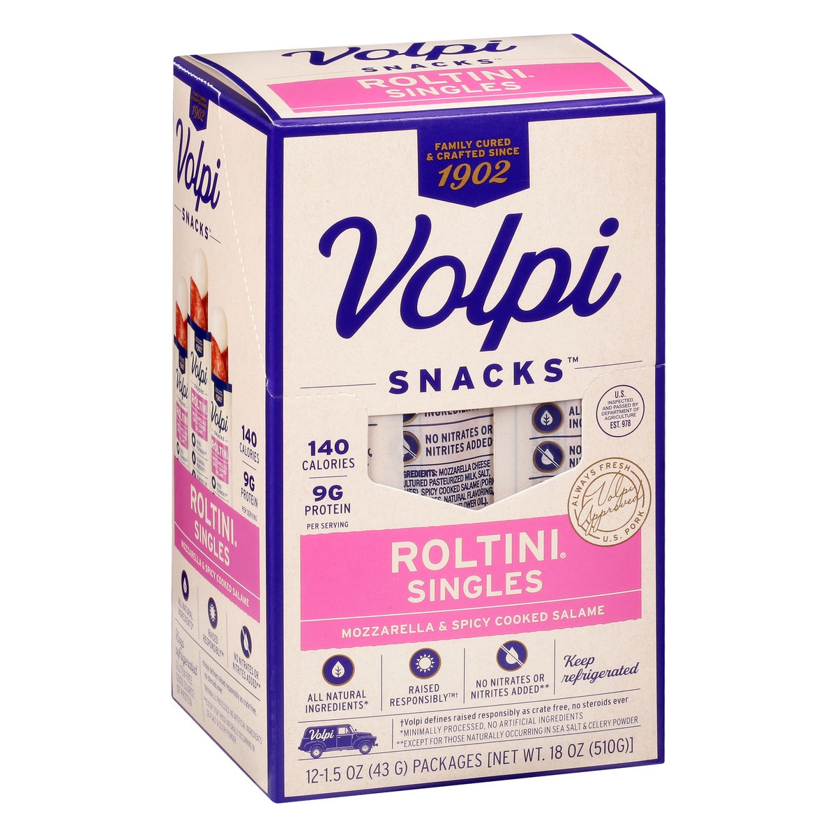 slide 2 of 10, Volpi Snacks Singles Mozzarella and Spicy Cooked Salame Roltini 12 ea, 12 ct