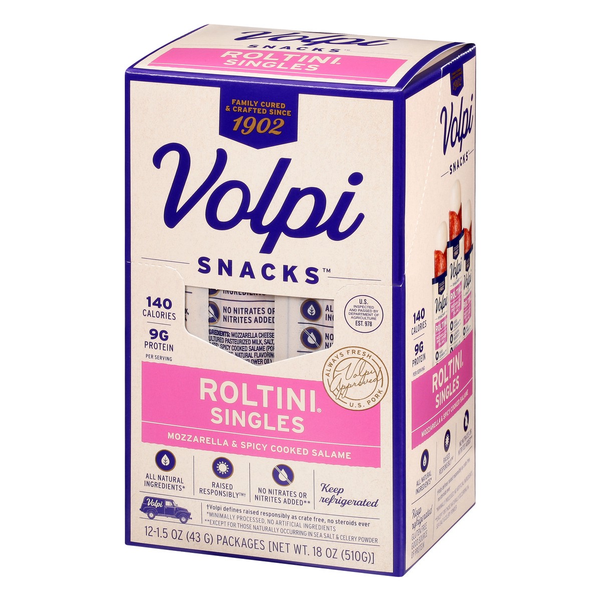 slide 4 of 10, Volpi Snacks Singles Mozzarella and Spicy Cooked Salame Roltini 12 ea, 12 ct