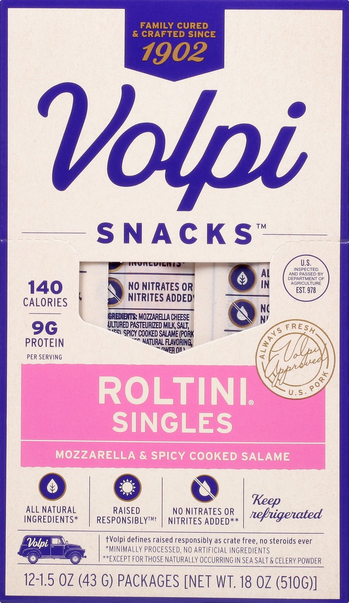 slide 9 of 10, Volpi Snacks Singles Mozzarella and Spicy Cooked Salame Roltini 12 ea, 12 ct