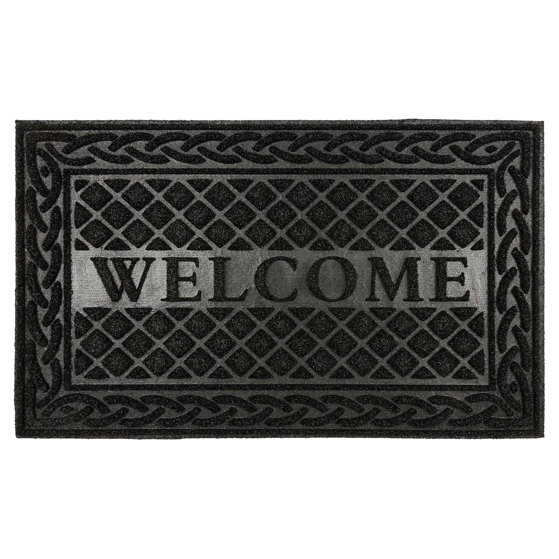 slide 8 of 9, Mohawk Welcome Faux Grass Scraper Black Mat, 18" X 30", 18 in