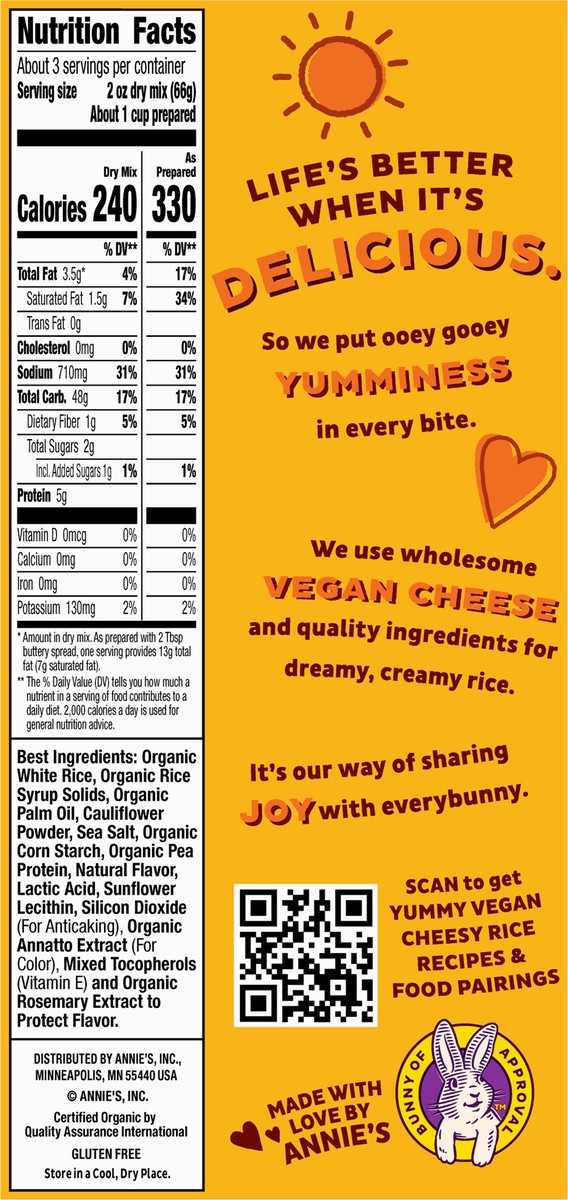 slide 9 of 12, Annie's Vegan Cheesy Rice, Aged Cheddar Flavor, 6.6 oz, 6.6 oz