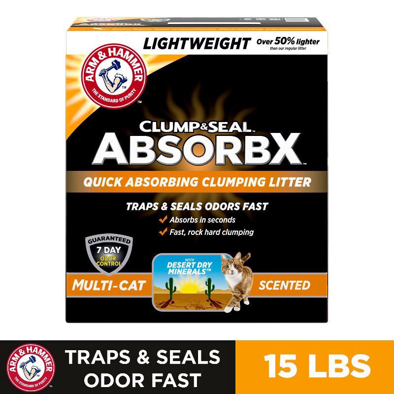 slide 1 of 6, Arm & Hammer Clump & Seal AbsorbX Clumping Cat Litter, MultiCat Scented 15lb, 15 lb