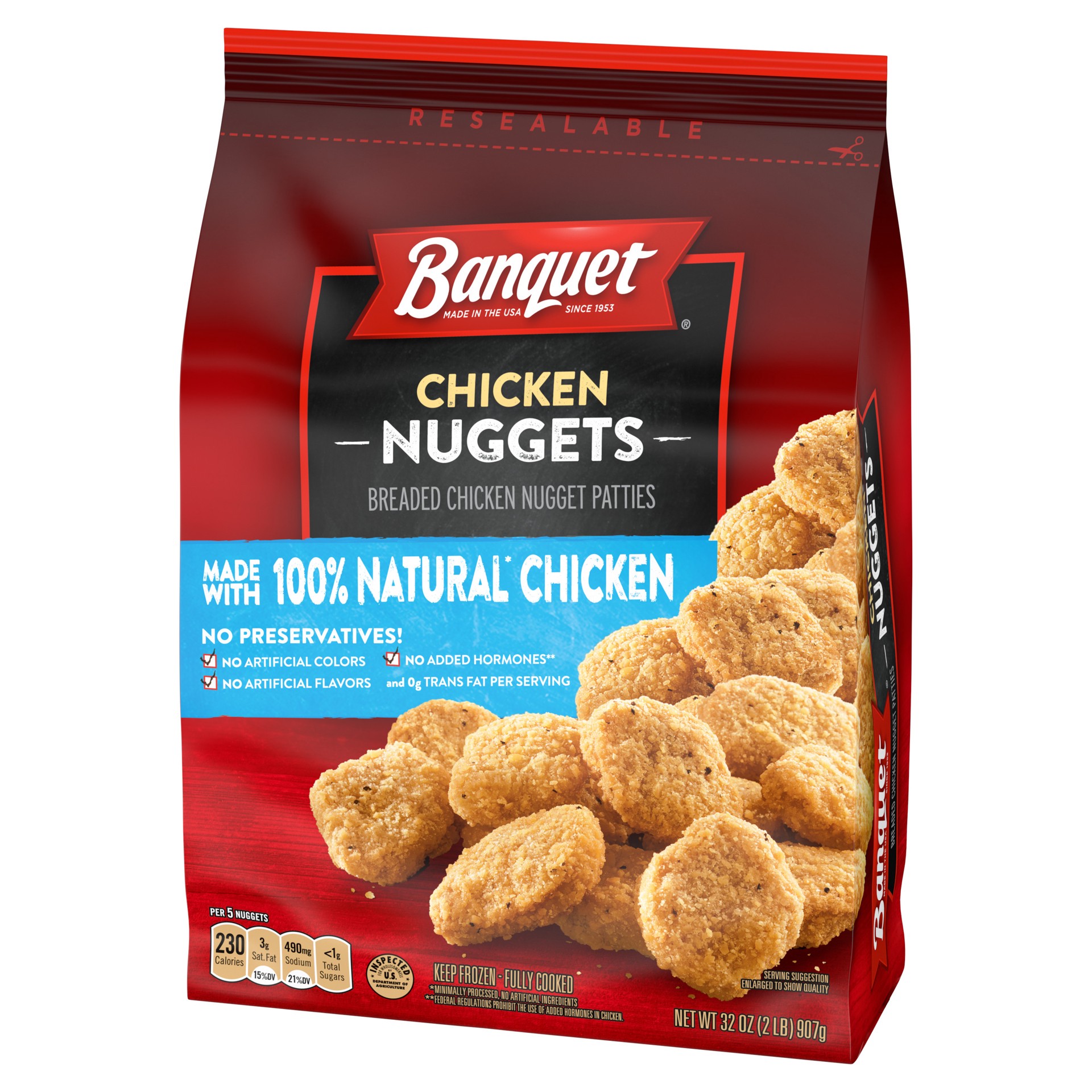 slide 3 of 5, Banquet Frozen Chicken Nuggets Made With 100% Natural* Chicken, 32 oz., 32 oz