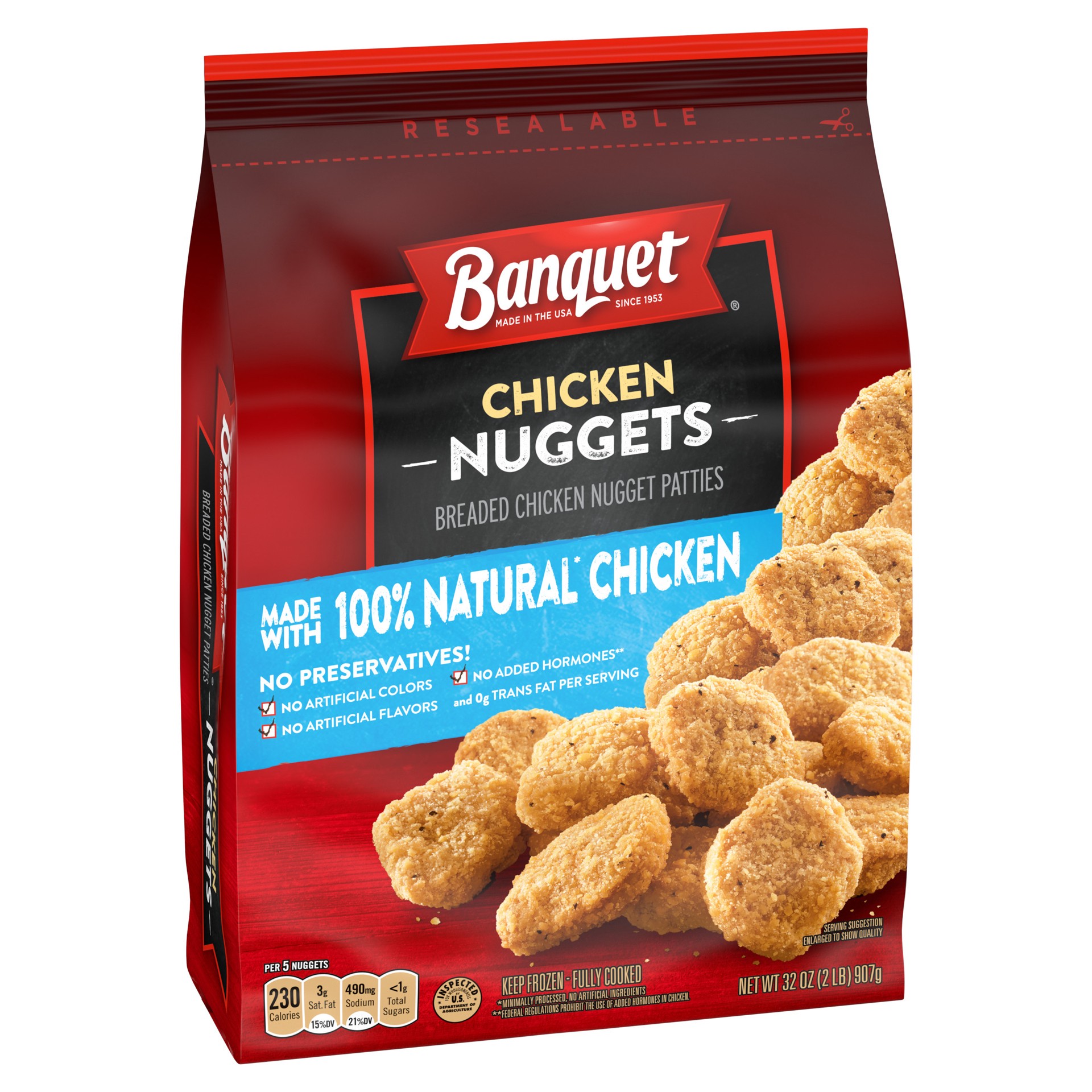 slide 5 of 5, Banquet Frozen Chicken Nuggets Made With 100% Natural* Chicken, 32 oz., 32 oz