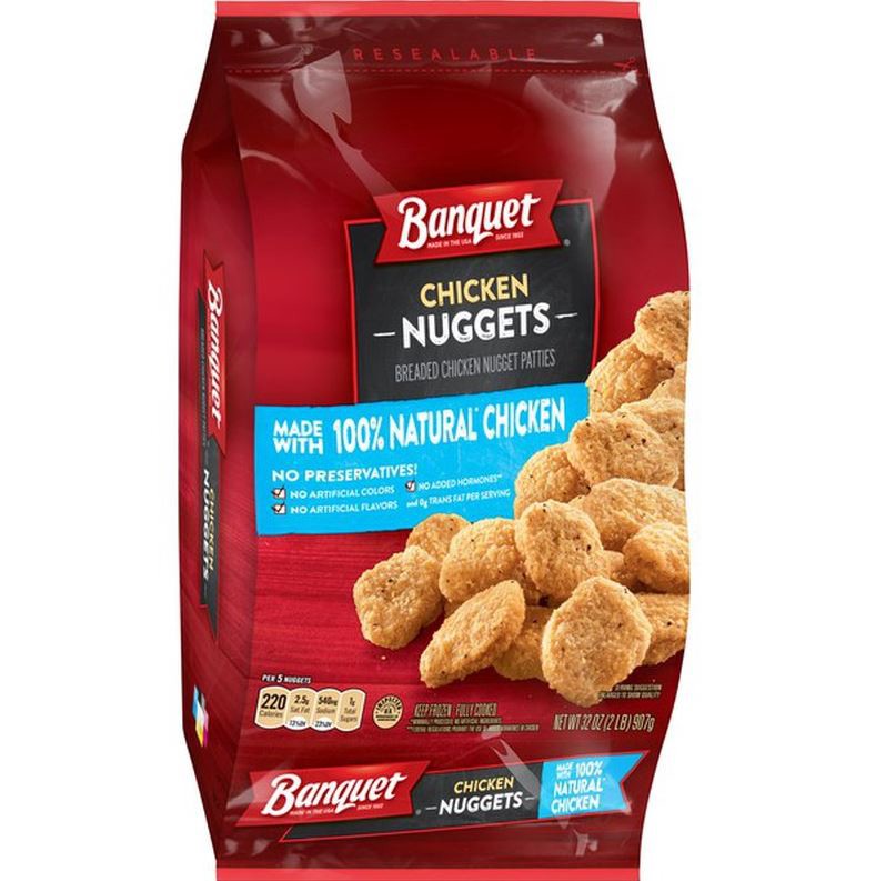slide 1 of 5, Banquet Frozen Chicken Nuggets Made With 100% Natural* Chicken, 32 oz., 32 oz