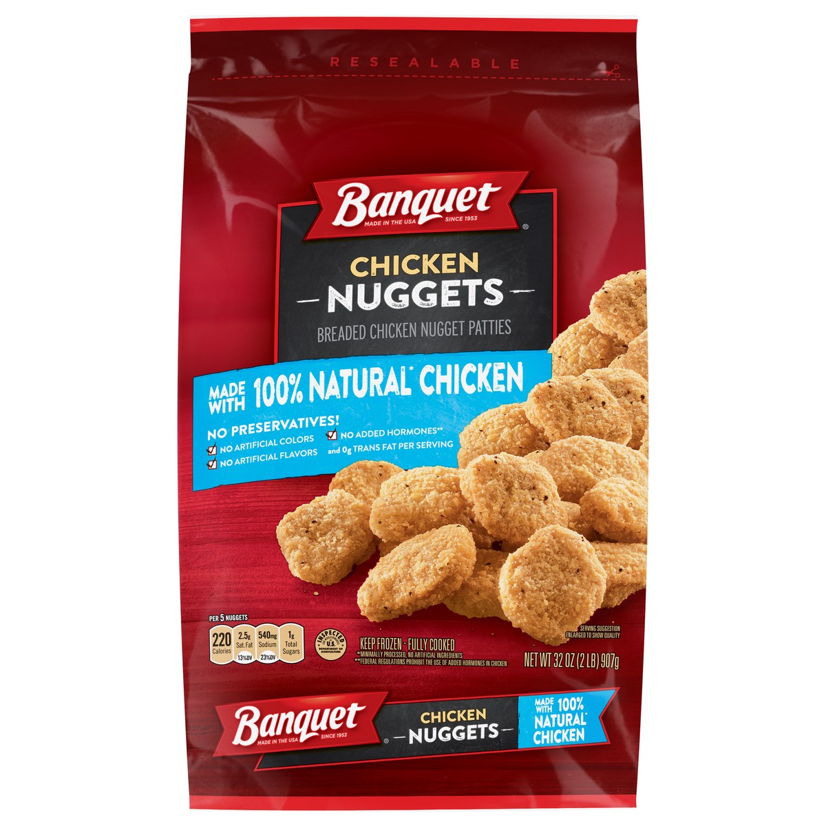 slide 1 of 5, Banquet Frozen Chicken Nuggets Made With 100% Natural* Chicken, 32 oz., 32 oz