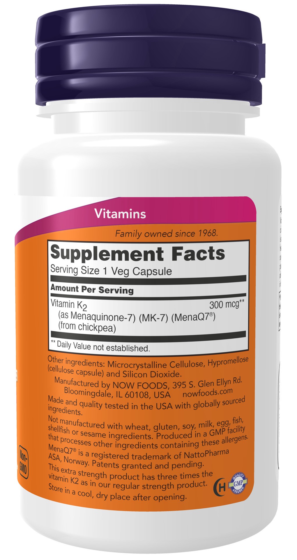 slide 3 of 4, NOW MK-7 Vitamin K-2, Extra Strength 300 mcg - 60 Veg Capsules, 60 ct