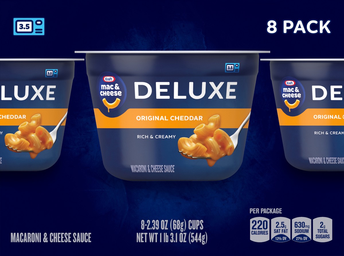 slide 13 of 13, Kraft Deluxe Original Mac & Cheese Macaroni and Cheese Dinner Microwavable Dinner, 8 ct Box, 2.39 oz Cups, 8 ct