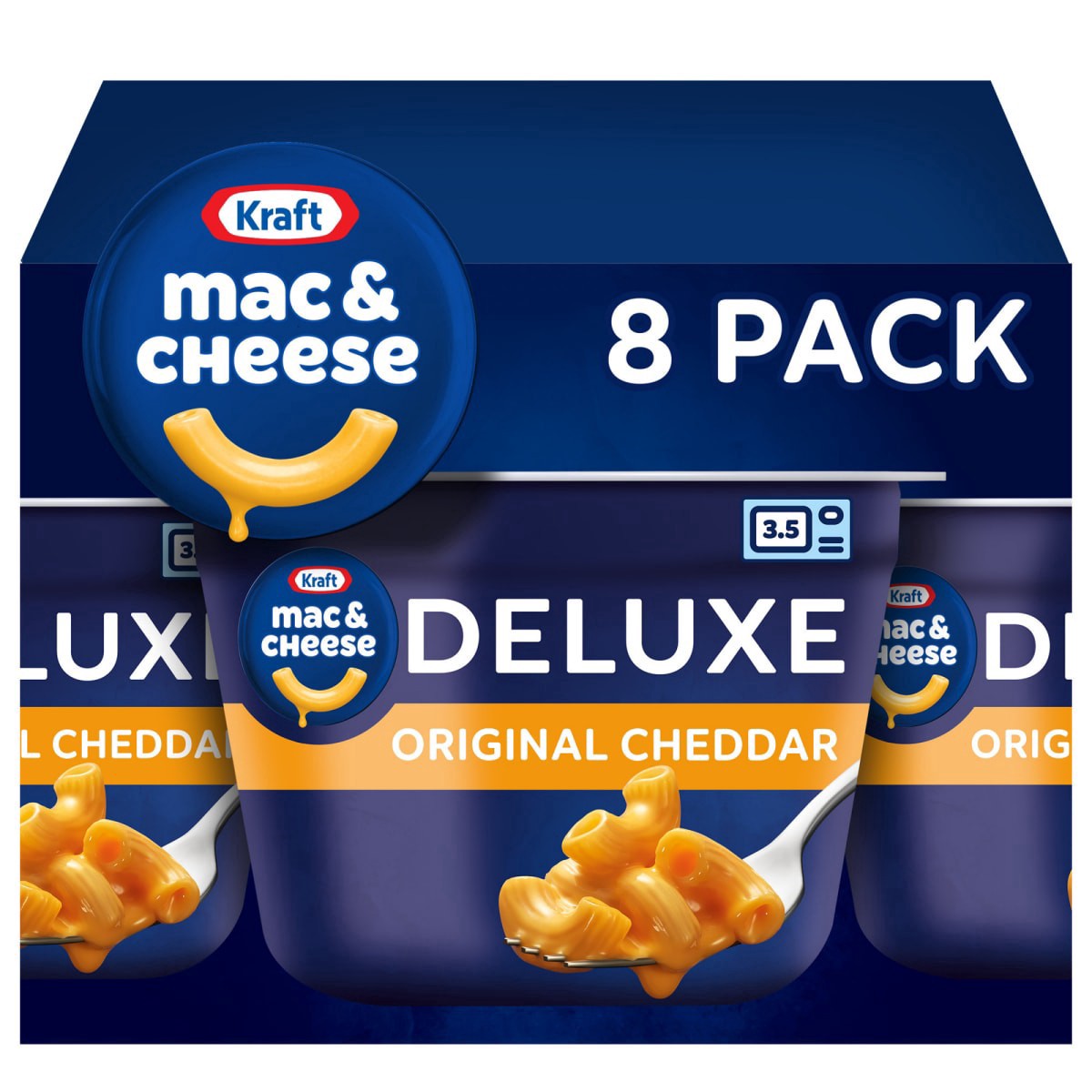 slide 1 of 13, Kraft Deluxe Original Mac & Cheese Macaroni and Cheese Dinner Microwavable Dinner, 8 ct Box, 2.39 oz Cups, 8 ct