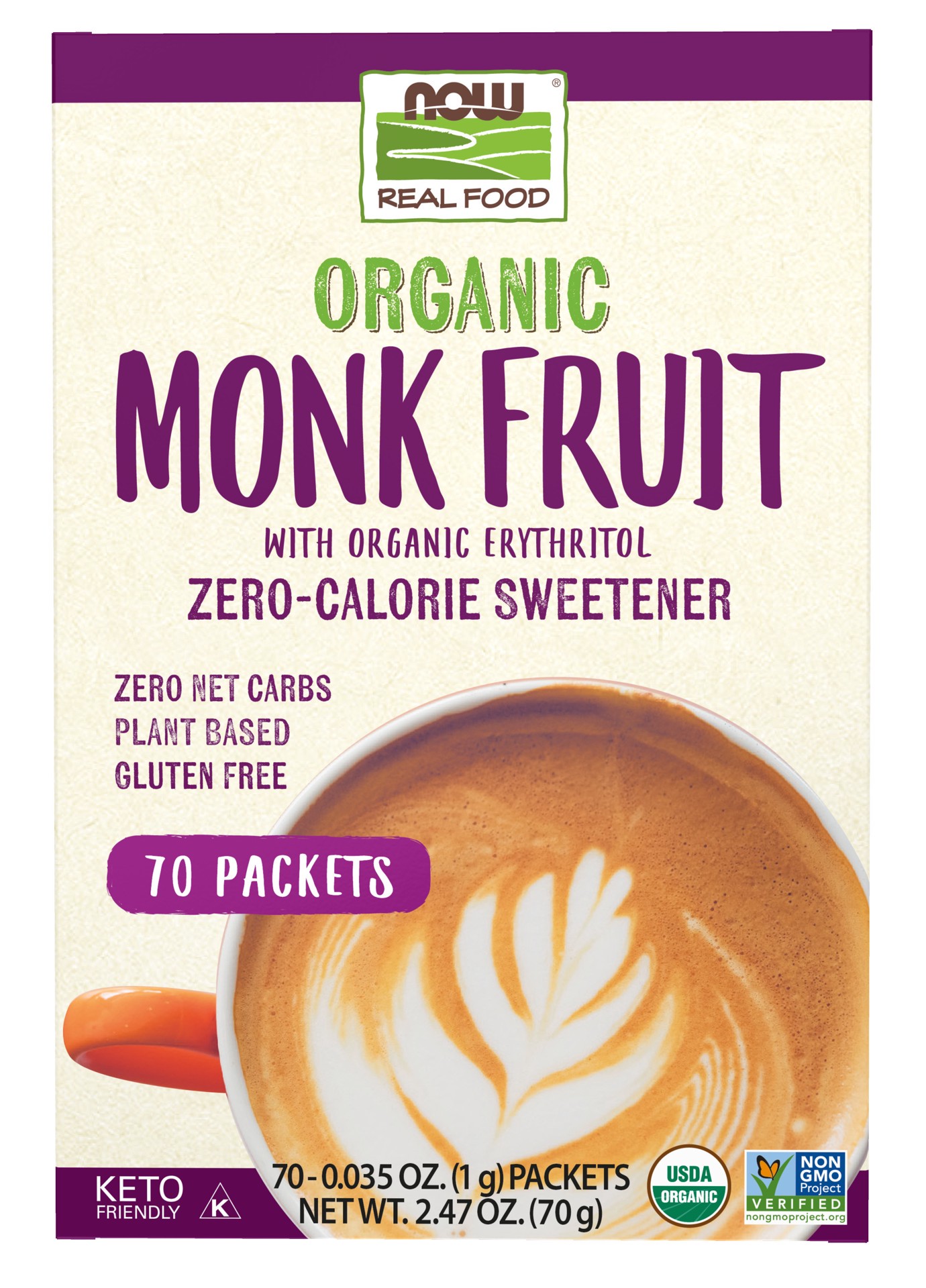 slide 1 of 4, NOW Natural Foods Monk Fruit with Erythritol, Organic - 70 Packets, 70 ct