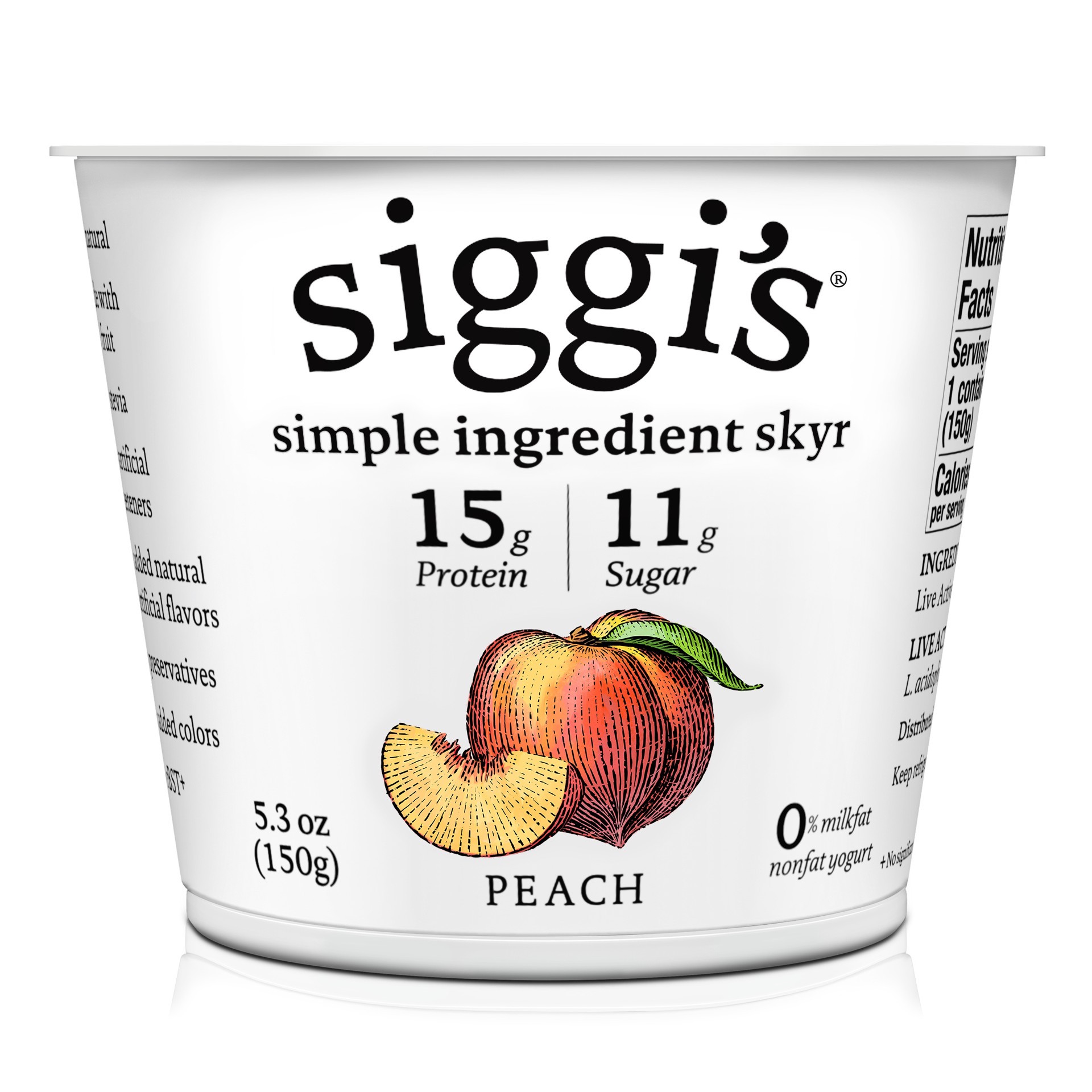 slide 1 of 1, Siggi's Icelandic Skyr Nonfat Yogurt, Peach, 5.3 oz., 5.3 oz