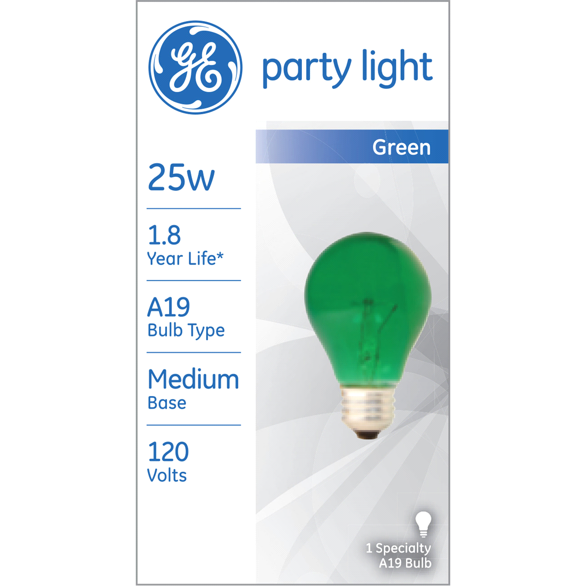 slide 1 of 5, GE 25 Watt A19 Party Bulb, Green, 1 ct