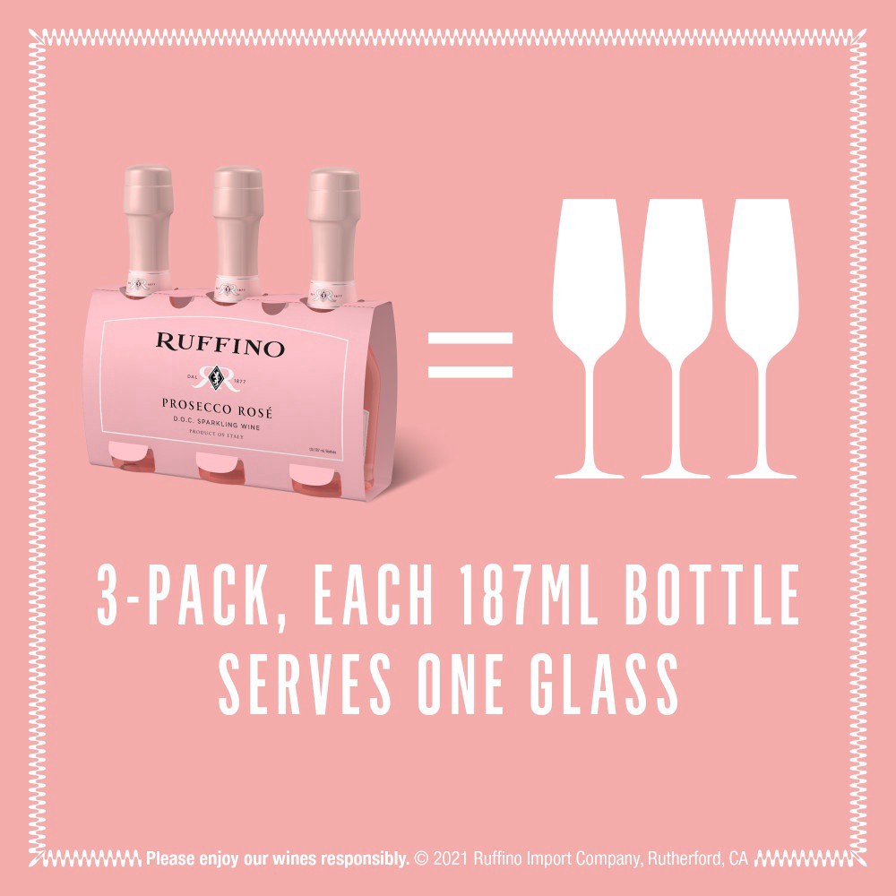 slide 4 of 7, Ruffino Prosecco DOC, Italian Rose Sparkling Wine, 187 mL Mini Bottle, 6.32 fl oz