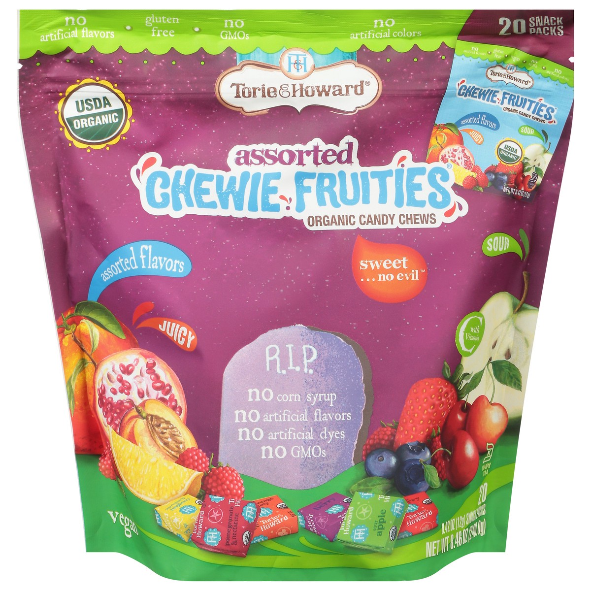 slide 1 of 12, Torie & Howard Chewie Fruities Organic Assorted Candy Chews 20 - 0.42 oz Packs, 8.46 oz