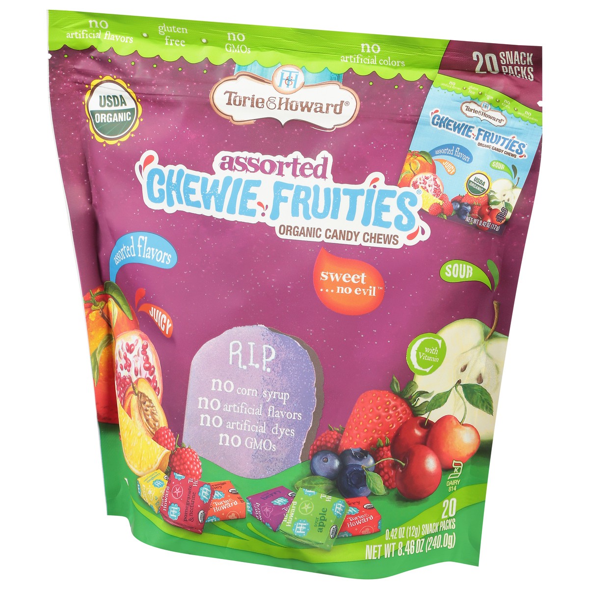 slide 5 of 12, Torie & Howard Chewie Fruities Organic Assorted Candy Chews 20 - 0.42 oz Packs, 8.46 oz