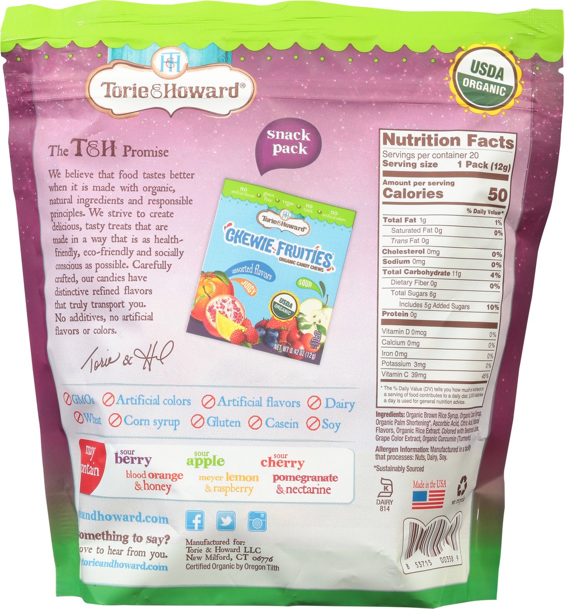 slide 6 of 12, Torie & Howard Chewie Fruities Organic Assorted Candy Chews 20 - 0.42 oz Packs, 8.46 oz