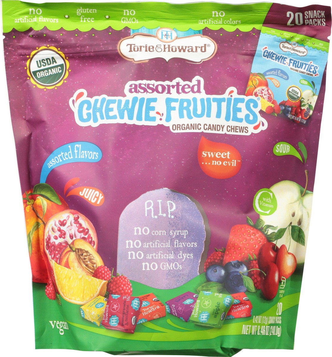 slide 9 of 12, Torie & Howard Chewie Fruities Organic Assorted Candy Chews 20 - 0.42 oz Packs, 8.46 oz