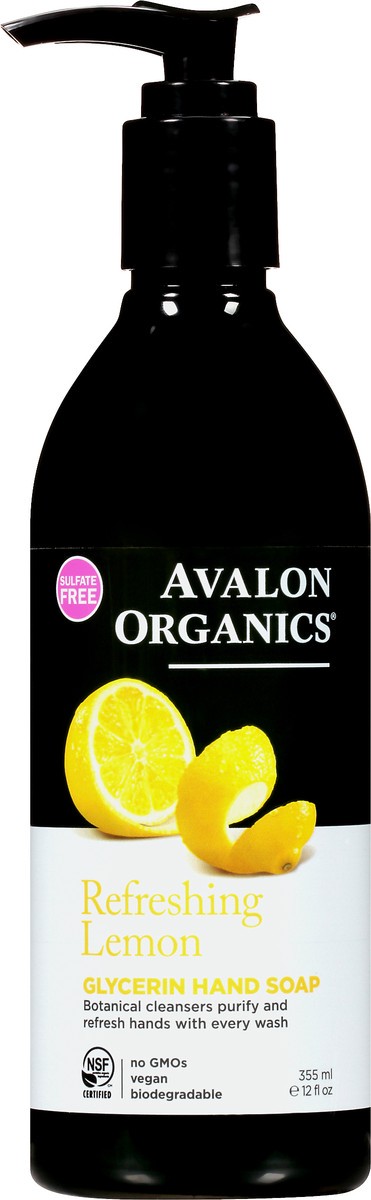 slide 4 of 7, Avalon Organics Hand Soap, Glycerin, Refreshing Lemon, 12 fl oz