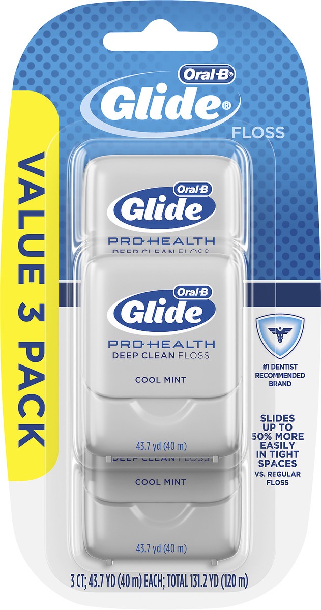 slide 2 of 2, Oral-B Glide Pro-Health Deep Clean Cool Mint Dental Floss, Value 3 Pack (40m Each), 3 ct