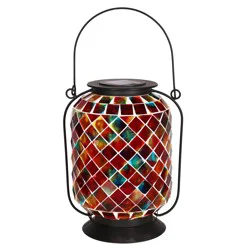 Evergreen Rainbow Mosaic Glass Solar Hanging Lantern