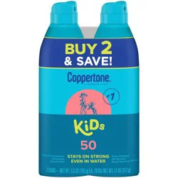 Coppertone Kids SPF 50 Sunscreen Spray - 2 x 5.5 oz Cans