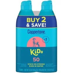 Coppertone Kids SPF 50 Sunscreen Spray - 2 x 5.5 oz Cans