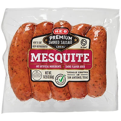 slide 1 of 1, H-E-B Mesquite Smoked Sausage, 5 ct