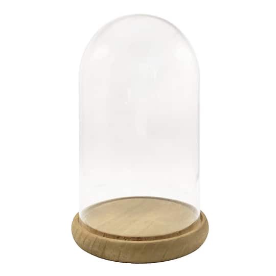 slide 1 of 3, 9.5" Glass Cloche With Wood Base By Ashland, 6.6 in x 9.4 in