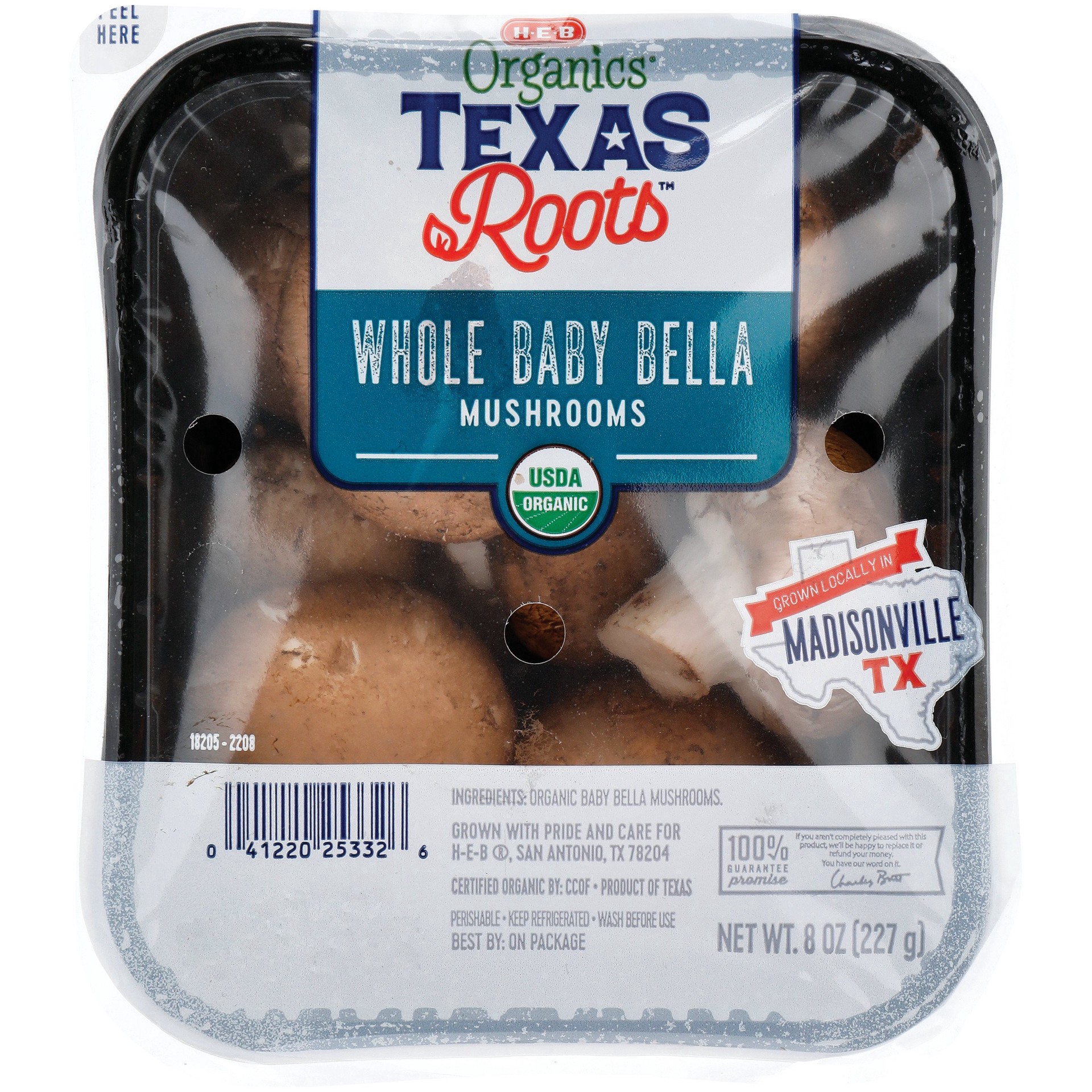 slide 1 of 1, H-E-B Organics Texas Roots Whole Baby Bella Mushrooms, 8 oz