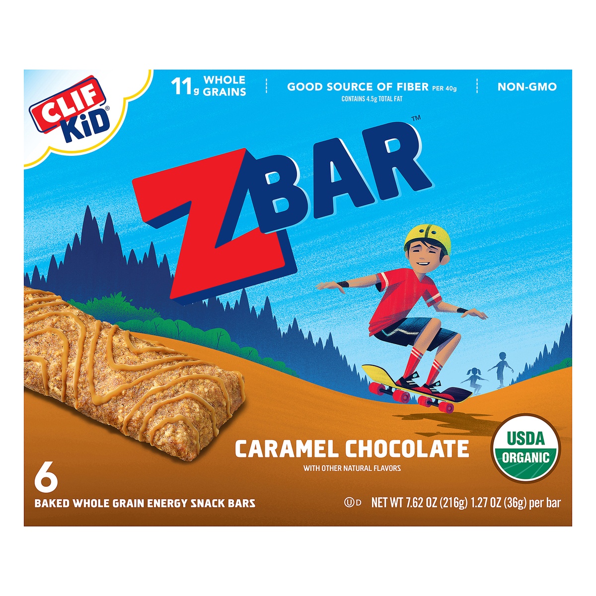 slide 1 of 8, CLIF Kid Organic Caramel Chocolate Zbar, 6 ct