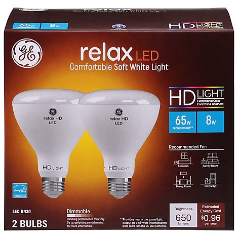 slide 1 of 1, Ge Led Hd Relax 8w-65w Br30 Flood Light - 2 CT, 2 ct