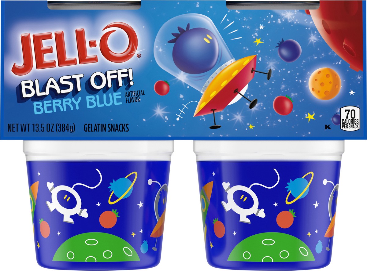 slide 9 of 9, Jell-O Minions Berry Blue Ready-to-Eat Jello Cups Gelatin Snack, 4 ct Cups, 13.5 oz