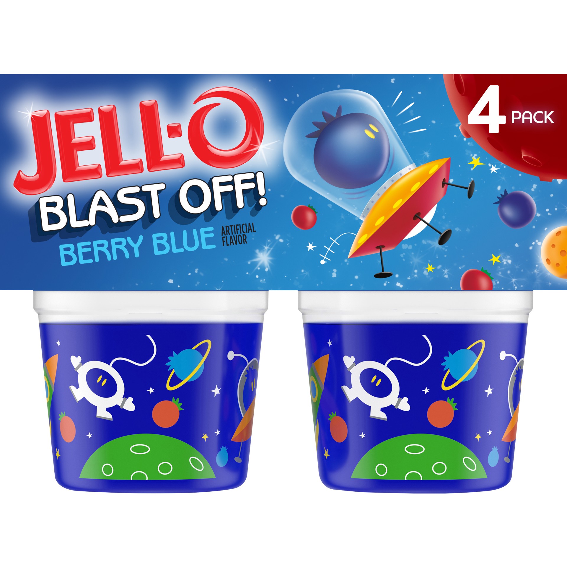 slide 1 of 9, Jell-O Minions Berry Blue Ready-to-Eat Jello Cups Gelatin Snack, 4 ct Cups, 13.5 oz