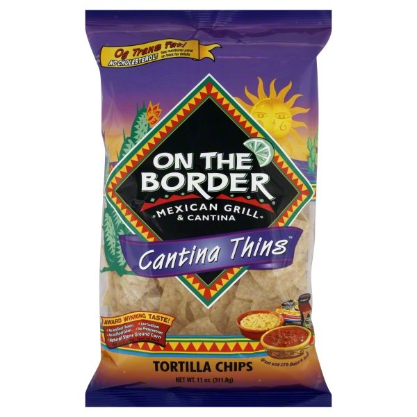 slide 1 of 1, On The Border Tortilla Chips, Cantina Thins, 11 oz