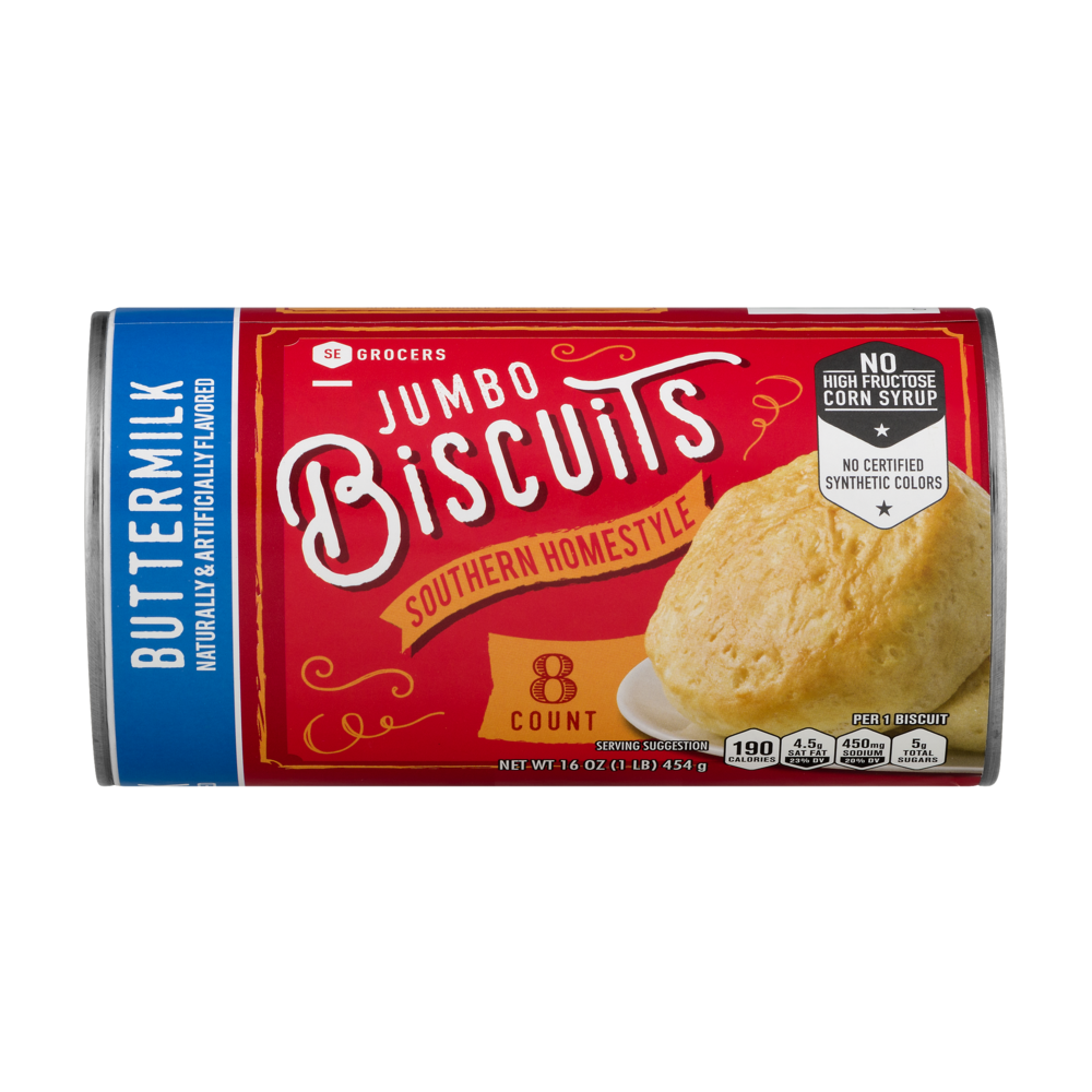 slide 1 of 1, SE Grocers Biscuits Jumbo Southern Homestyle Buttermilk, 8 ct