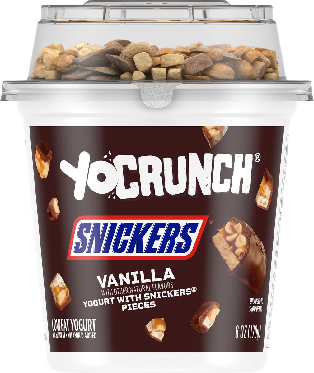 slide 9 of 9, YoCrunch Low Fat Vanilla Yogurt with Snickers Candy Pieces, 6 oz., 6 oz