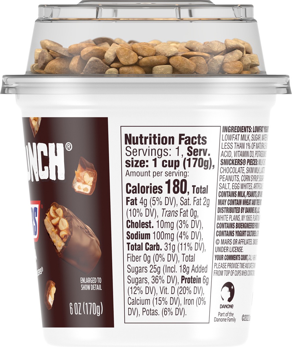 slide 4 of 9, YoCrunch Low Fat Vanilla Yogurt with Snickers Candy Pieces, 6 oz., 6 oz