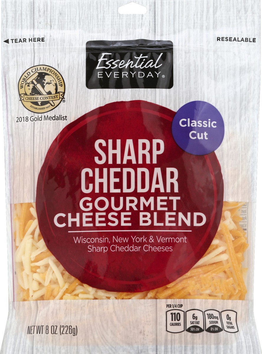 slide 6 of 6, Essential Everyday Cheese Blend, Gourmet, Sharp Cheddar, Classic Cut, 8 oz