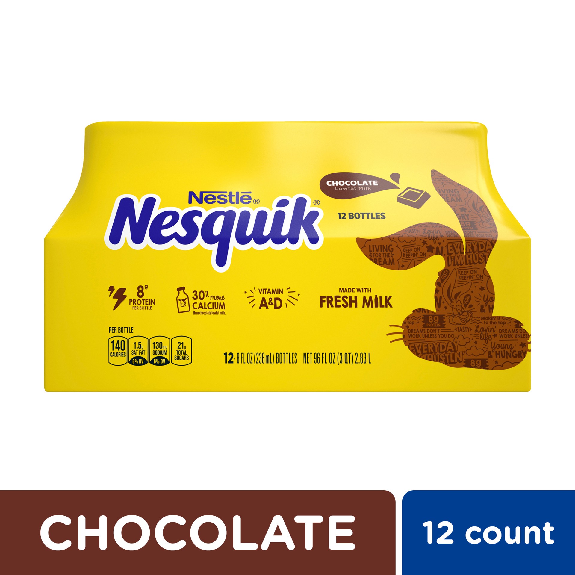 slide 1 of 8, Nesquik Chocolate Lowfat Milk, Ready to Drink, 96 oz