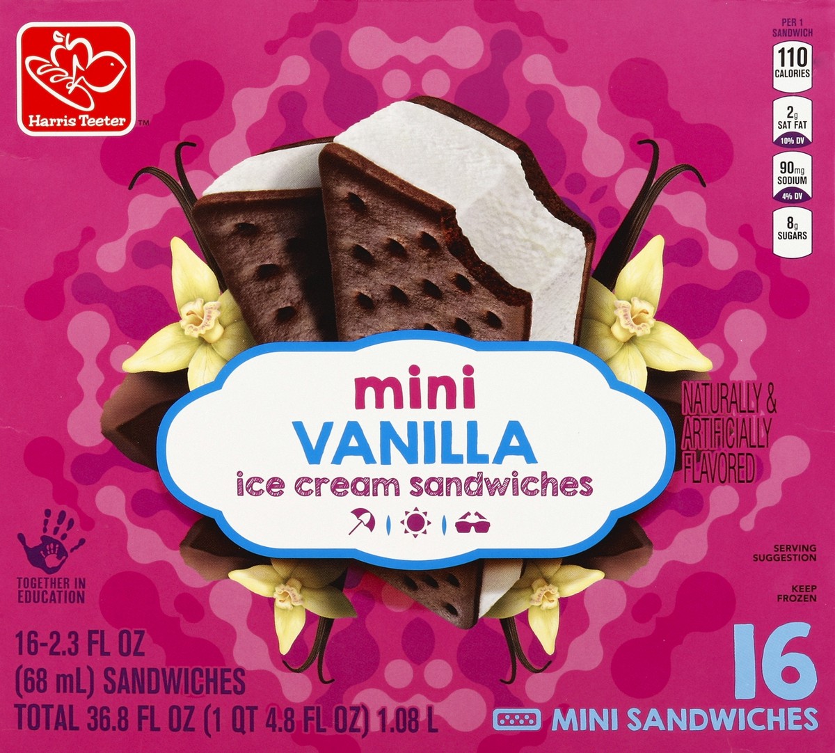 slide 1 of 5, Harris Teeter Mini Vanilla Ice Cream Sandwiches, 36.8 oz