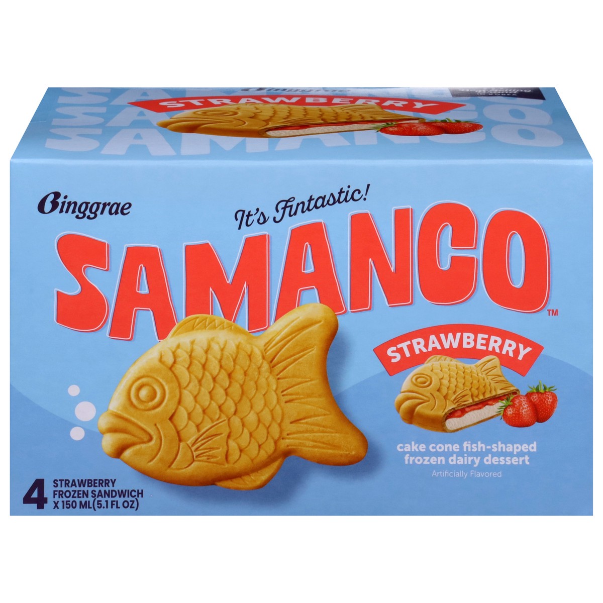 slide 1 of 15, Binggrae Samango Strawberry Frozen Sandwich - 4 count, 5.1 fl oz, 4 ct