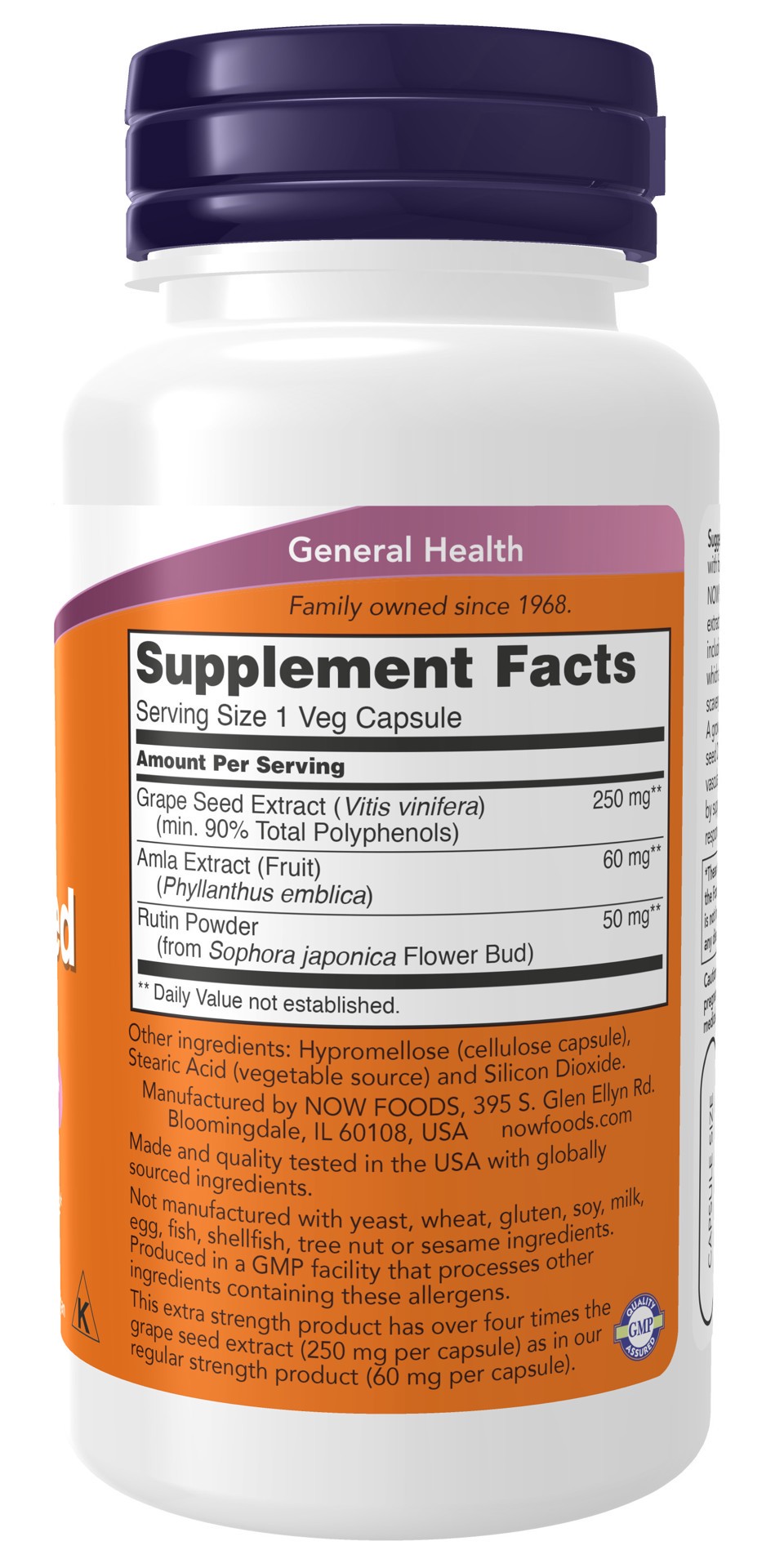 slide 2 of 4, NOW Grape Seed, Extra Strength 250 mg - 90 Veg Capsules, 90 ct