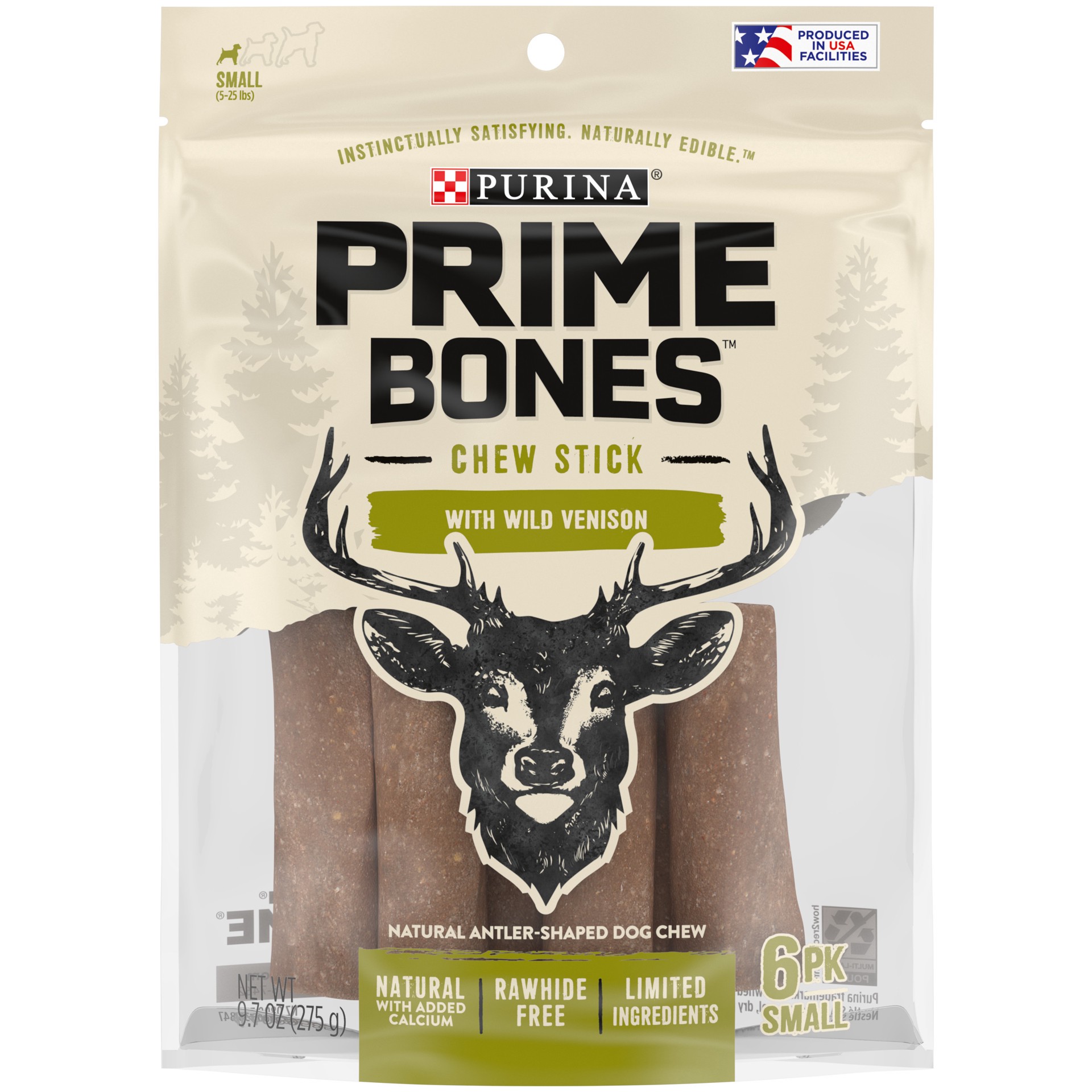 slide 1 of 9, Prime Bones Chew Stick With Wild Venison Small Dog Treats, 6 ct