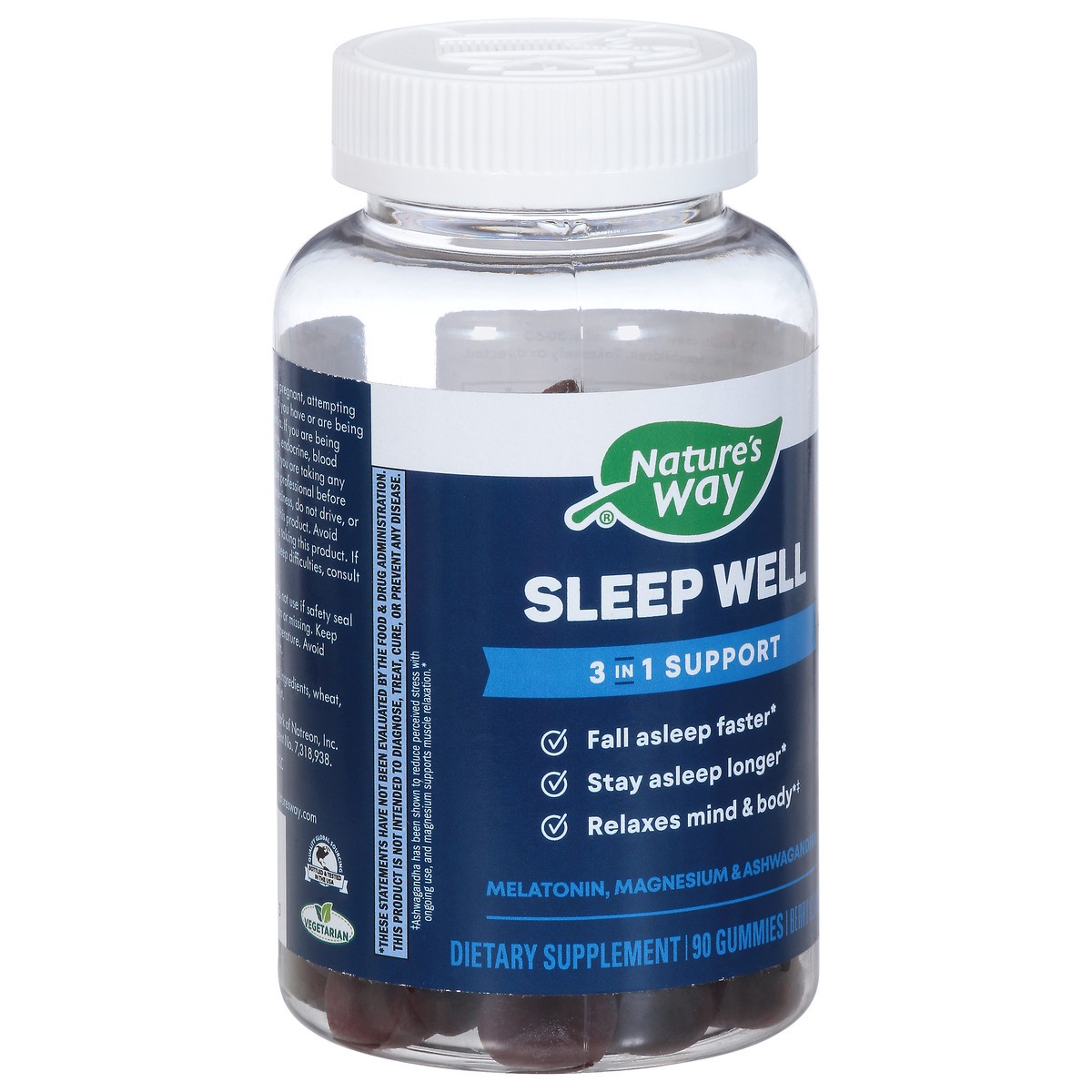 slide 3 of 9, Nature's Way 3 in 1 Support Berry Flavored Sleep Well 90 Gummies, 90 ct
