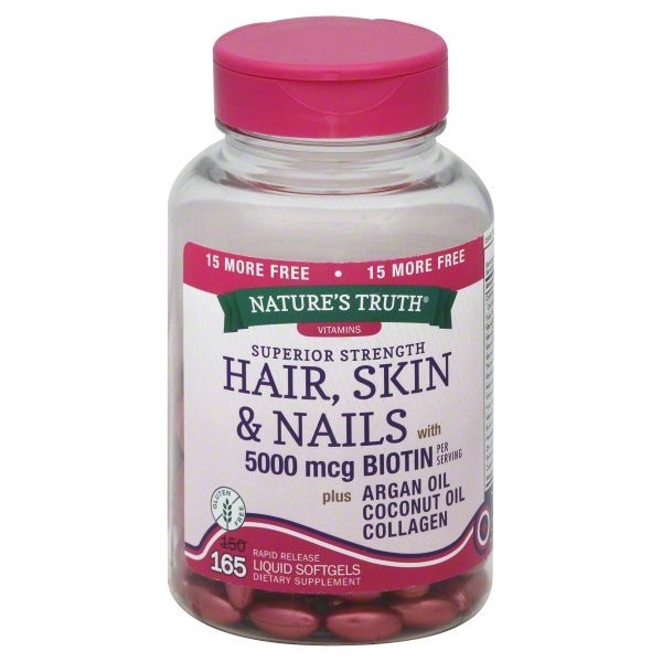 slide 1 of 4, Nature's Truth Superior Strength Hair, Skin & Nails* with 5,000 mcg Biotin, 165 ct