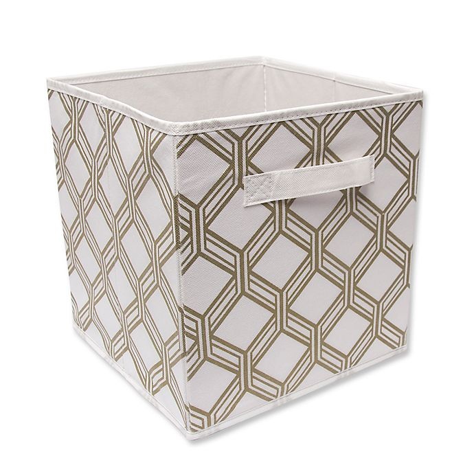 slide 1 of 1, Relaxed Living Fabric Storage Bin - White/Gold Miguel, 11 in