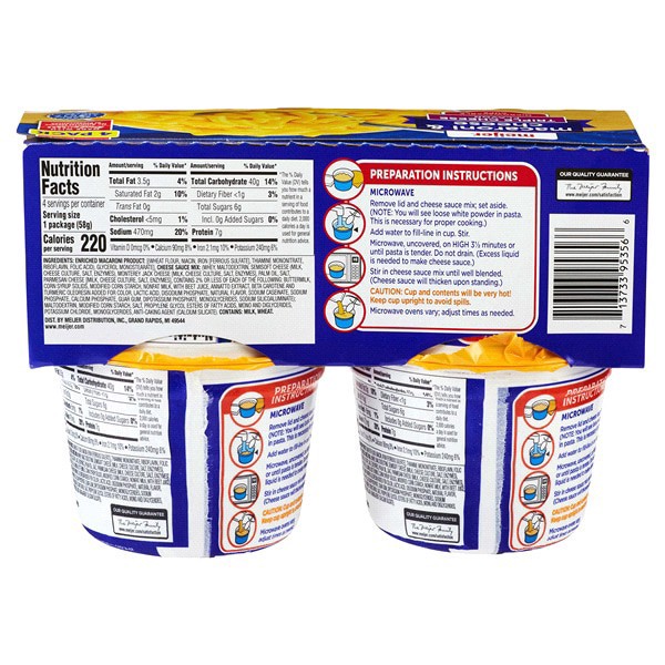 slide 2 of 5, Meijer Triple Cheese Macaroni & Cheese Microwaveable Cups, 4 ct