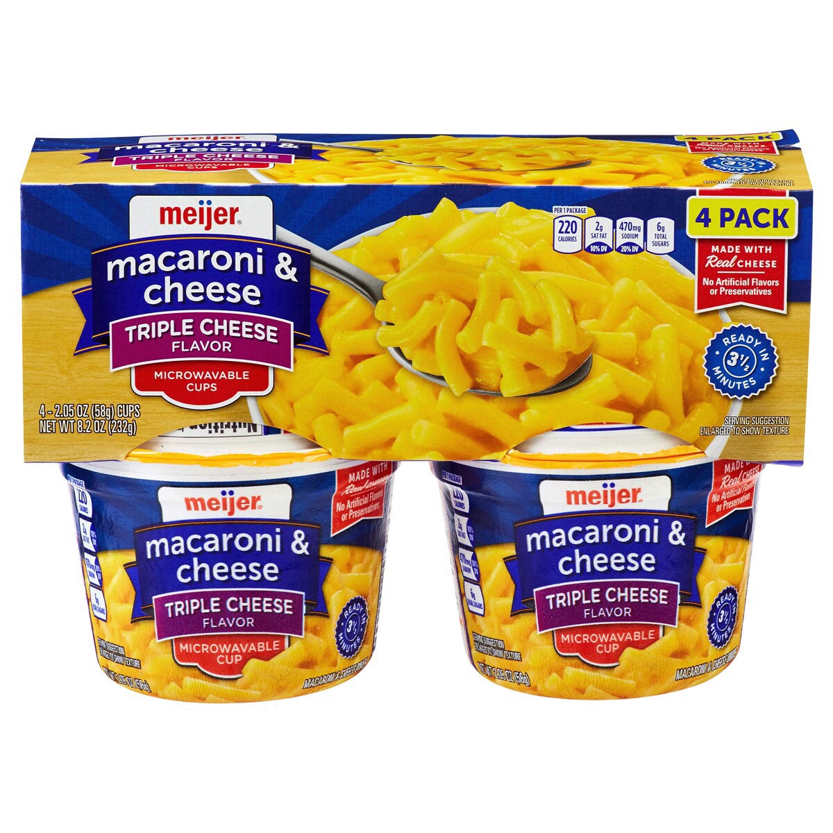 slide 1 of 5, Meijer Triple Cheese Macaroni & Cheese Microwaveable Cups, 4 ct