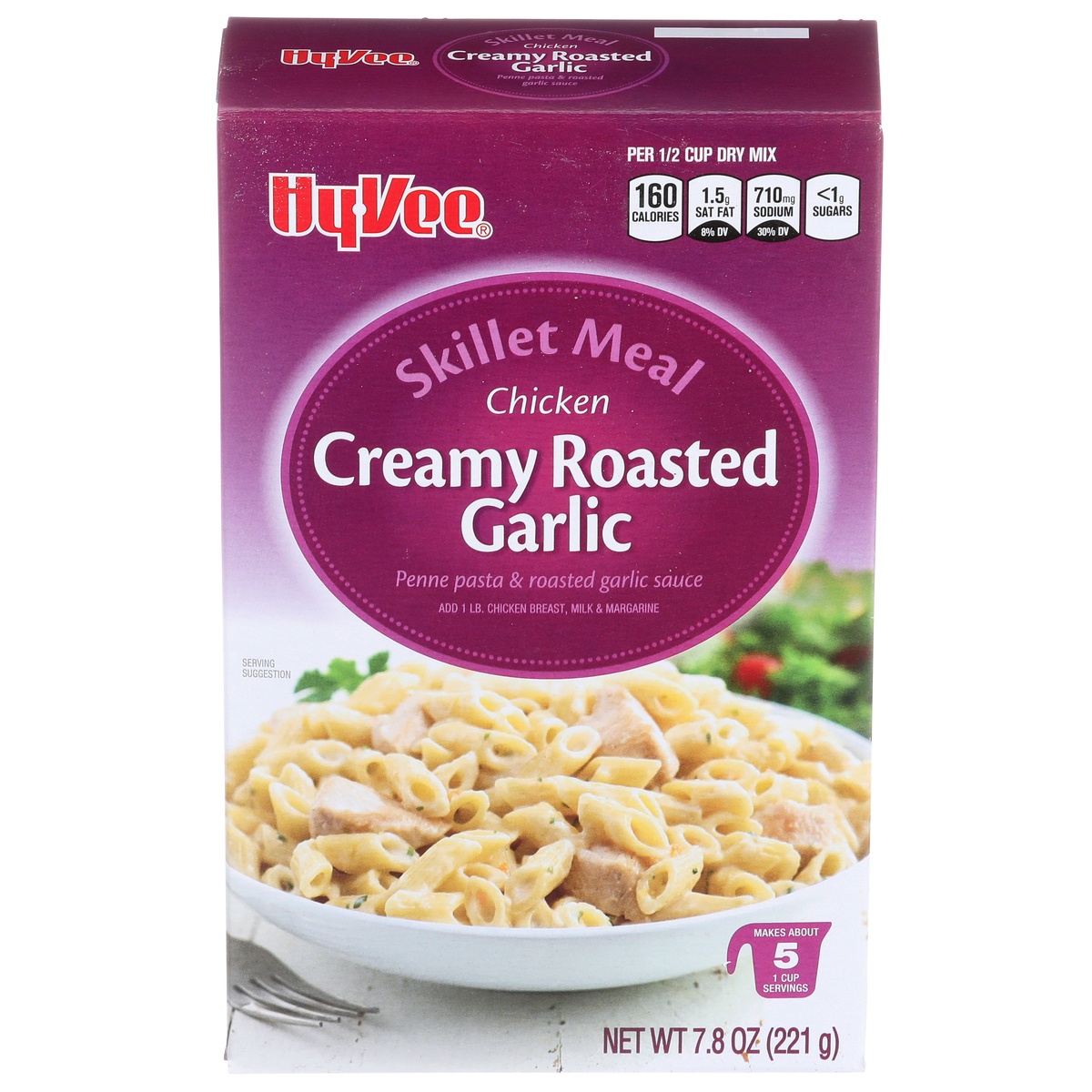slide 1 of 1, Hy-vee Chicken Creamy Roasted Garlic Penne Pasta & Roasted Garlic Sauce Skillet Meal, 7.8 oz