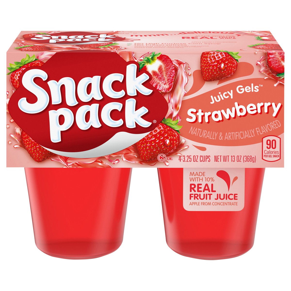 slide 1 of 5, Snack Pack Strawberry Flavored Juicy Gels, 3.25 oz Snack Cups, 4 Count, 12 Pack, 4 ct